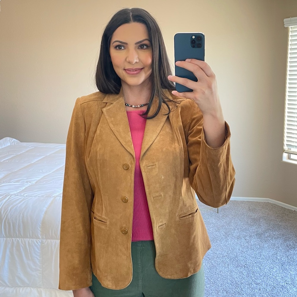 Vintage Suede Camel Brown Blazer Jacket